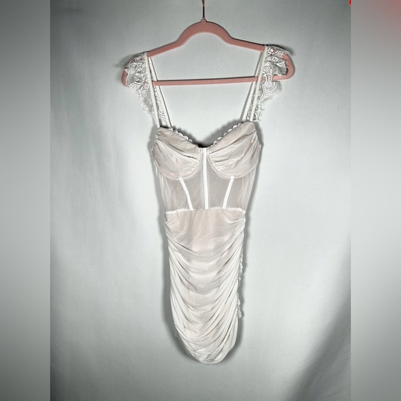 Windsor White Lace Strap Corset Mesh Mini Dress - Picture 2 of 4